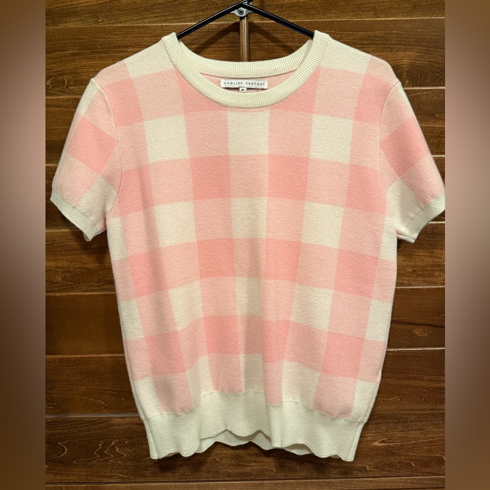 English Factory Pink and Cream Plaid Sweater Tee